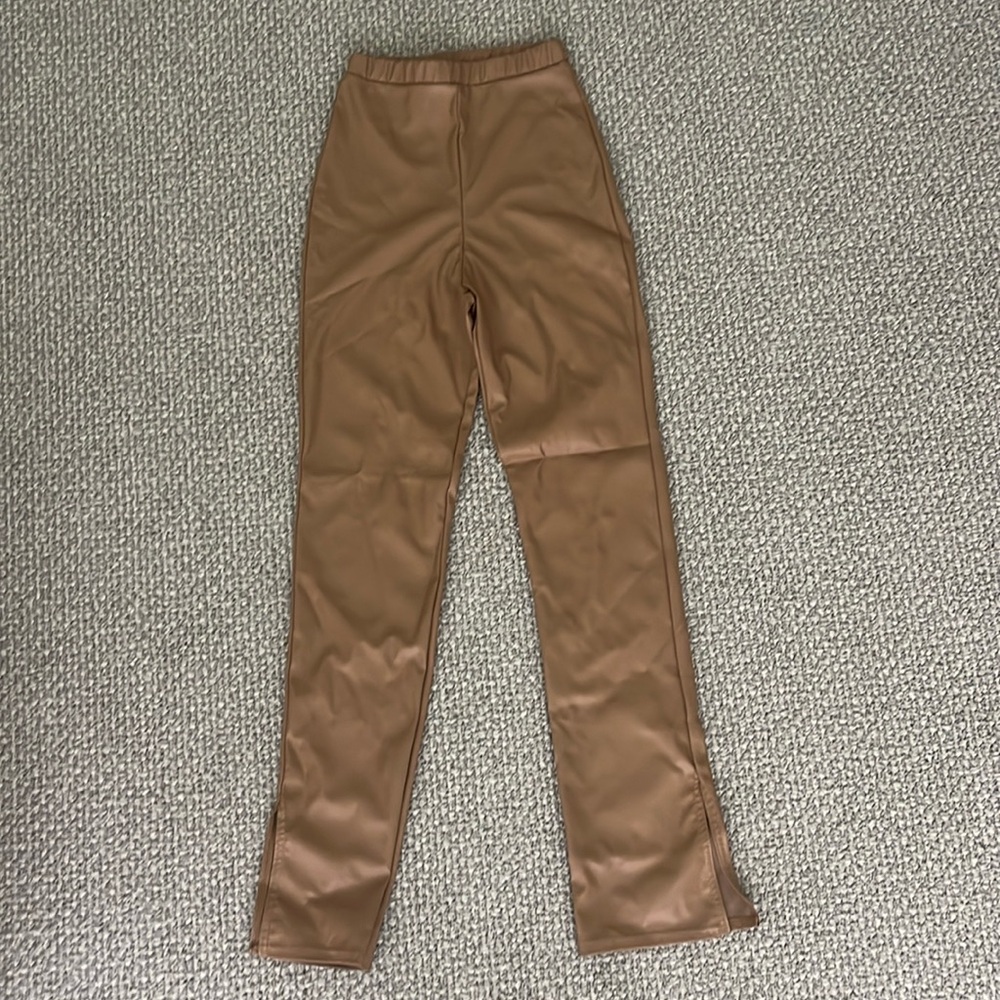 Leather pants , high waisted with split hem